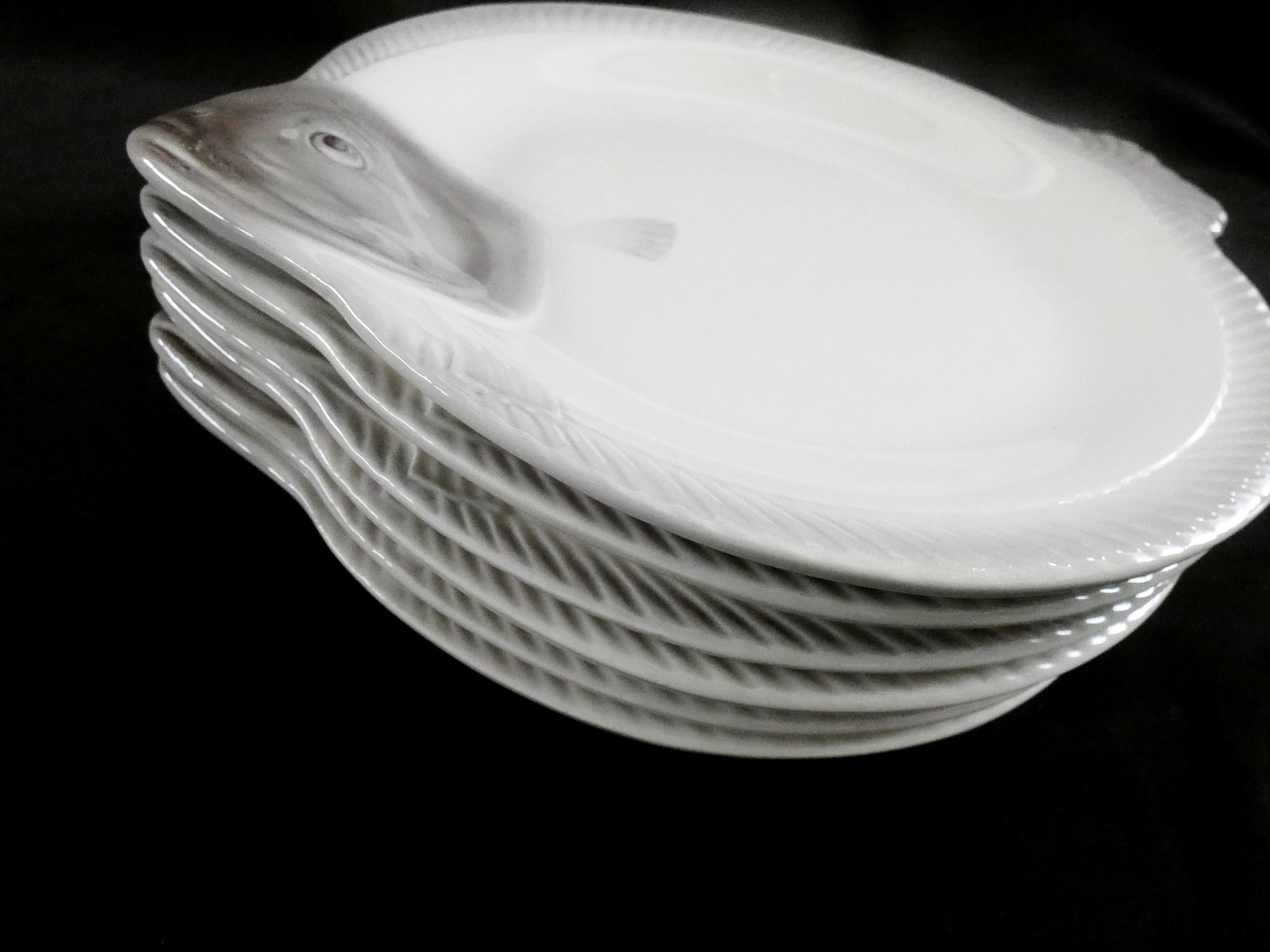 6 Vintage Waechtersbach Fish Shape Plates, Antique West Germany