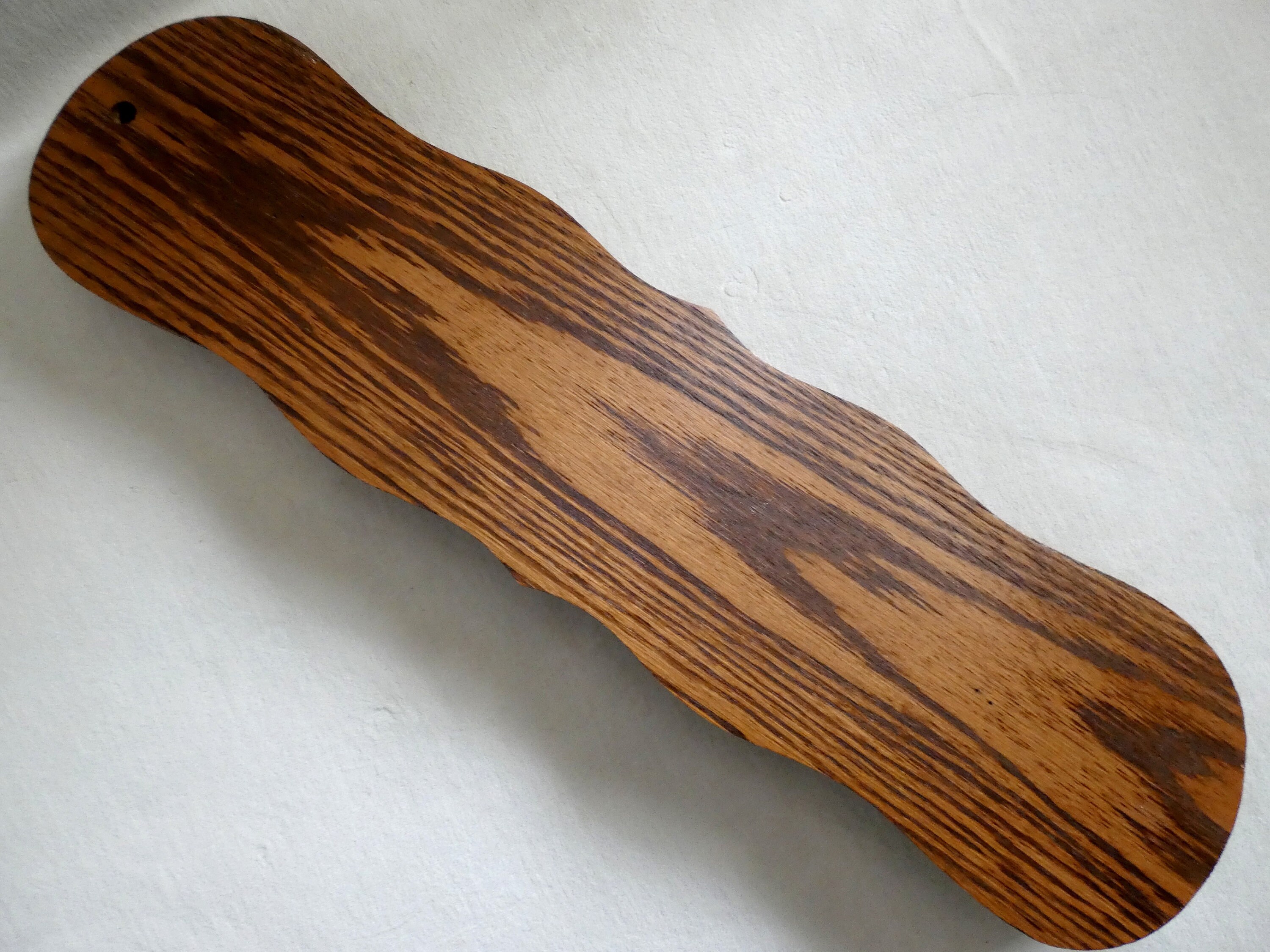 Vintage Wooden Key Rack Brown Key Wall Holder 6 Brass Hooks Midcentury