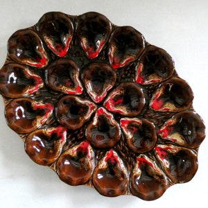 Large Vallauris Oyster Platter Vintage French Majolica Ceramics Mid Century Brown White Red Pottery