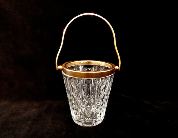 Val St Lambert Crystal and Gold plated Ice Bucket Vintage VSL