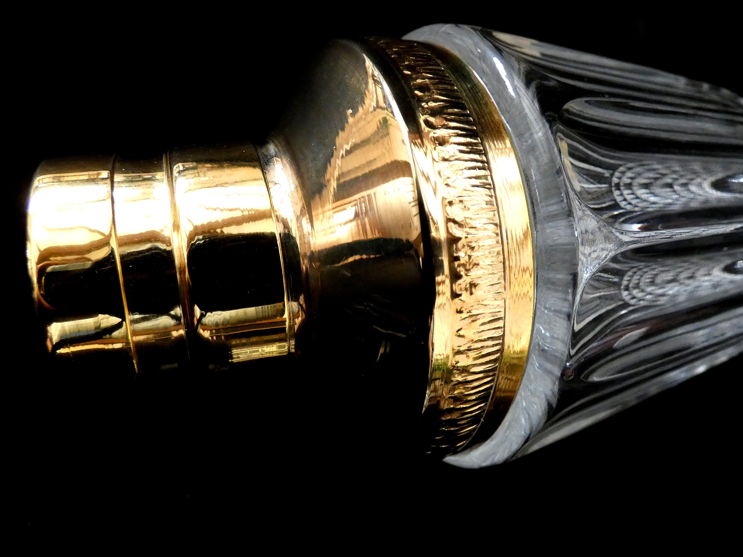 Vintage Crystal Glass Cocktail Shaker, French Cocktail Shaker Gold Top