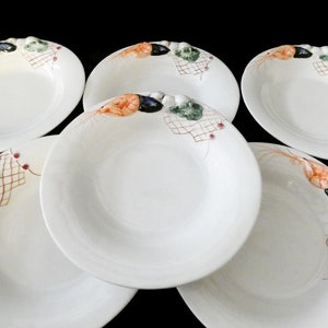 4 Vintage Portuguese Lobster Serving Plates, Rare Art Ceramic Seafood Platters, Soup Serving Plates, Lobster Dinnerware 70s