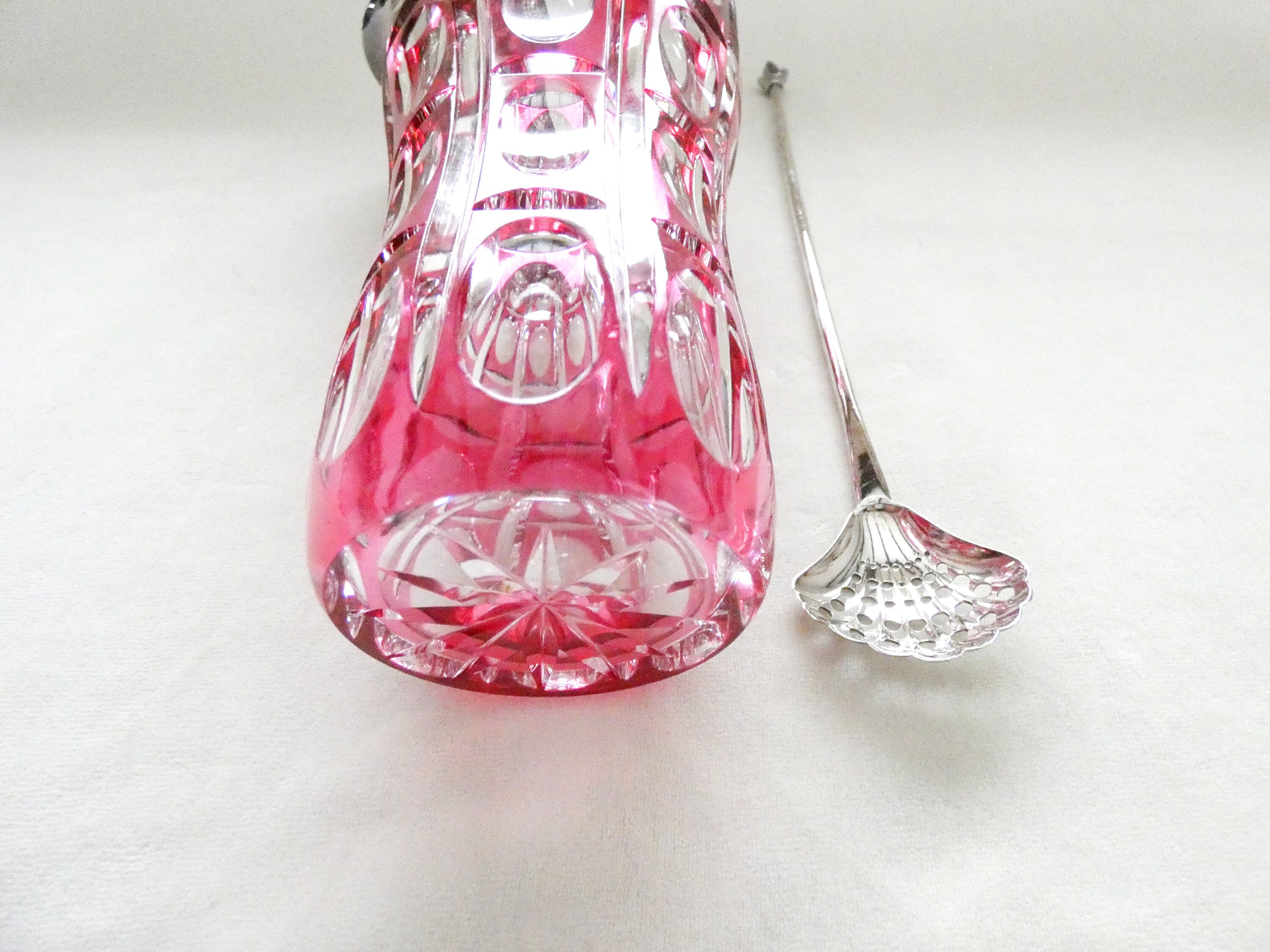 Wilhelm Wolff Crystal Cocktail Pitcher, Antique German Red Crystal