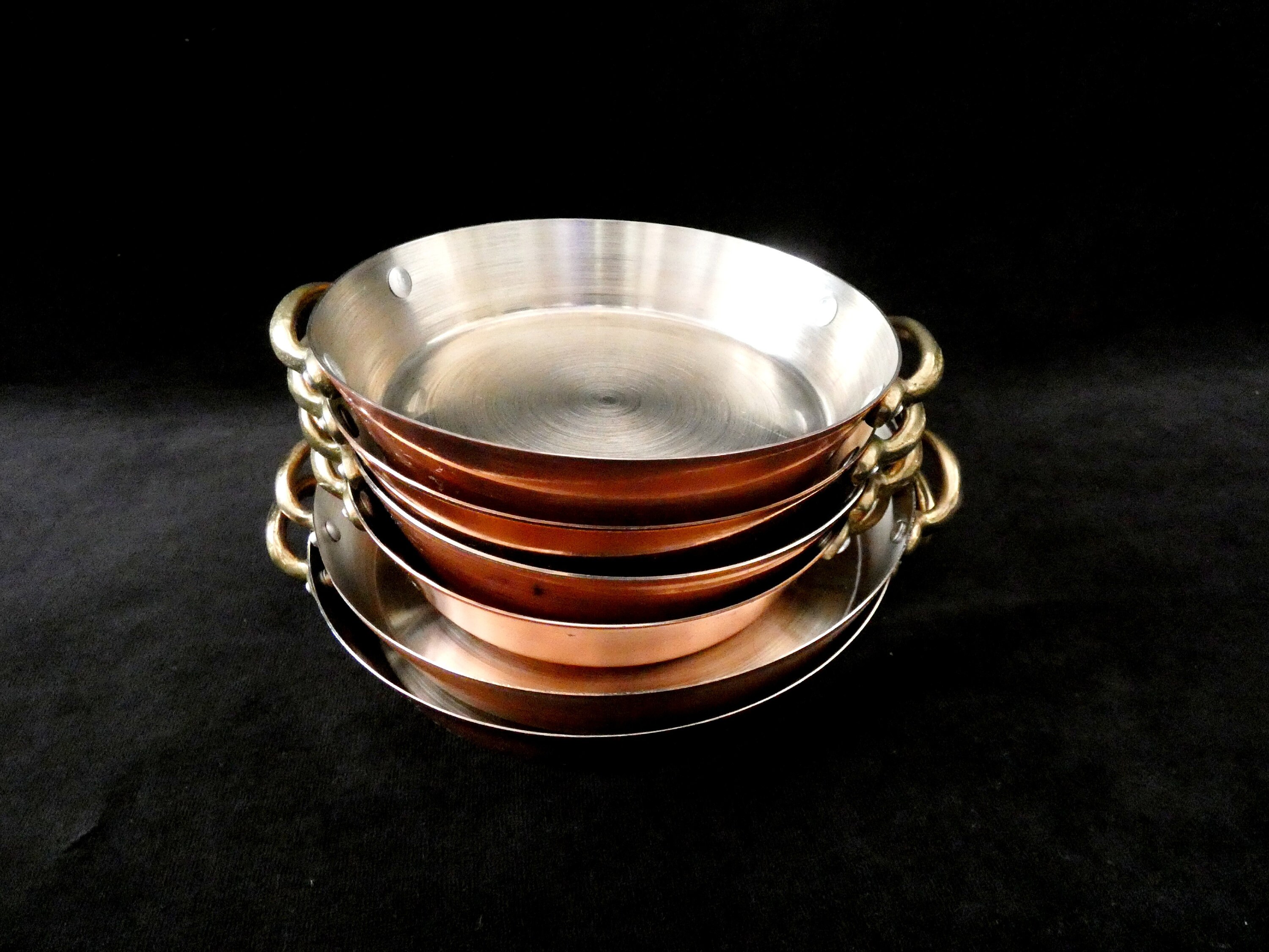 Vintage French Copper Gratin Pans Set, Copper Roasting Dish, Tin Lined