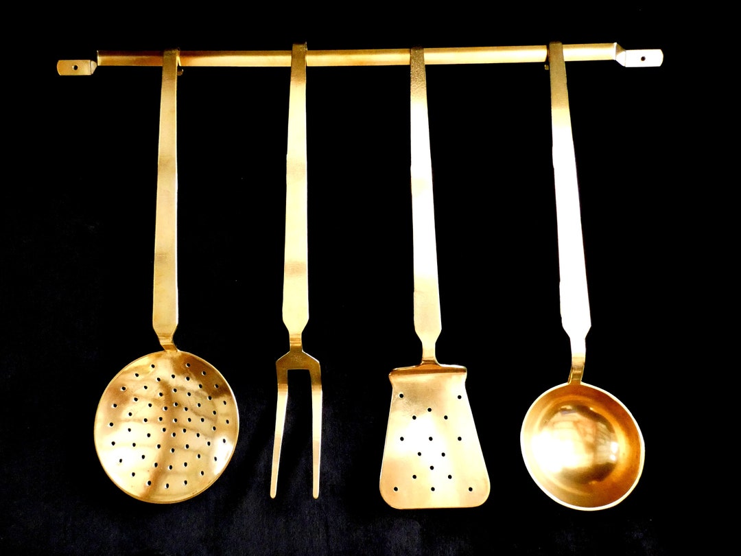 Vintage Brass Kitchen Utensils Antique Portuguese Wall Etsy