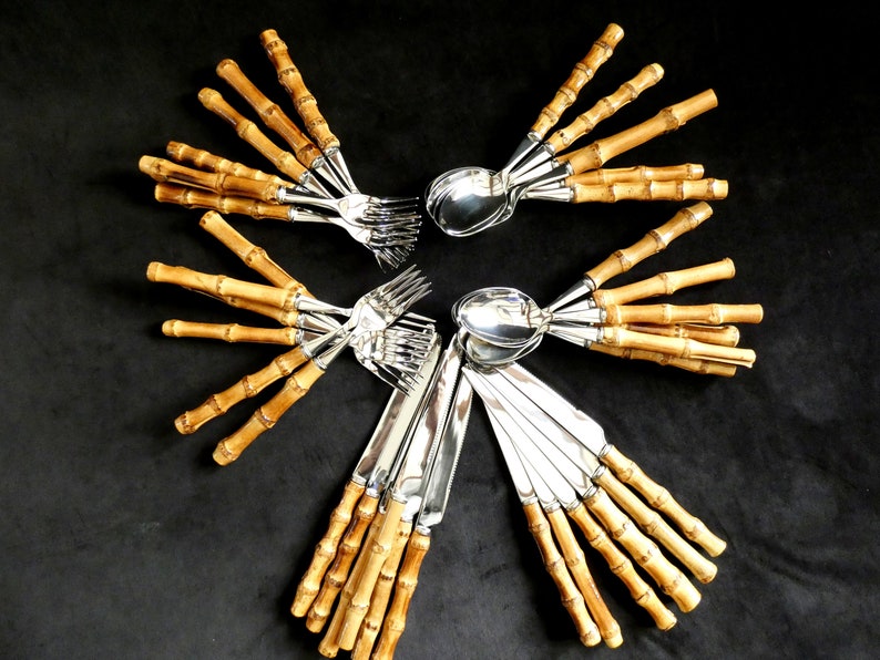 Set of 3 Bamboo Handle Cutlery Handmade Bamboo Flatware and Etsy