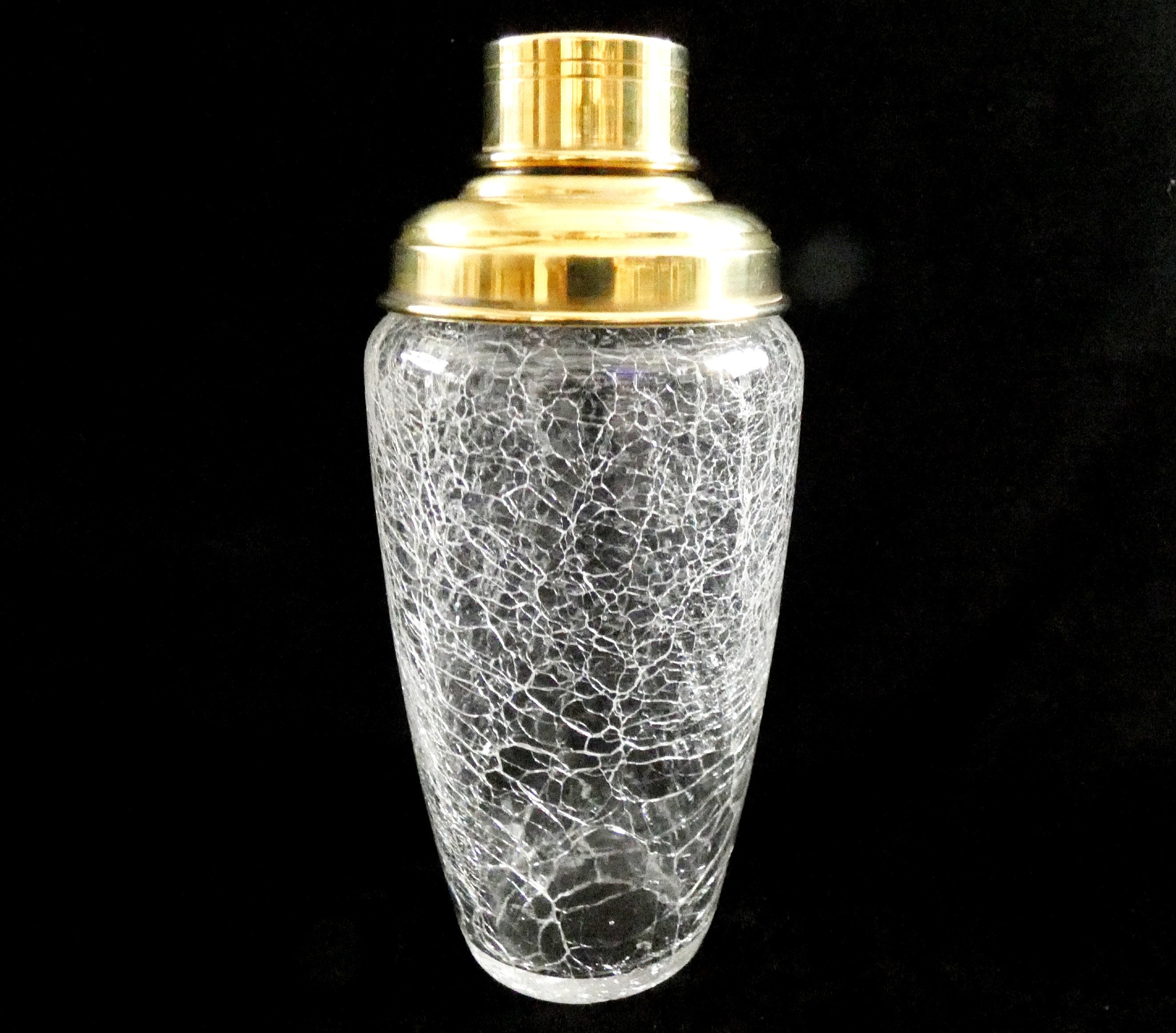 Retro Silver/Gold Cocktail Shaker Cracked Glass, Art Deco Martini