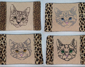 Embroidered Cat Mug Rugs