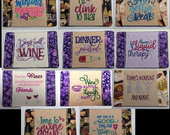 Embroidered Wine Mug Rugs