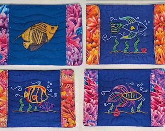 Embroidered Fish Mug Rugs