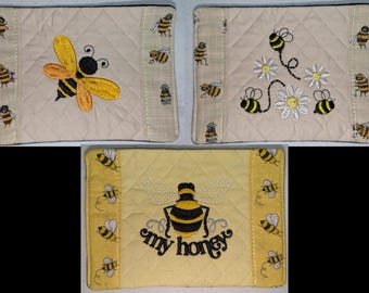 Embroidered Bee Mug Rugs