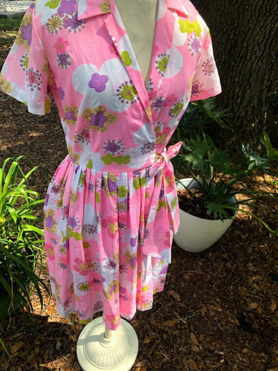 Vintage Pink Floral Wrap Dress