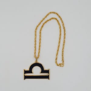 Vintage 1980s Libra Symbol Pendant on Gold Tone Chain, Zodiac Jewelry