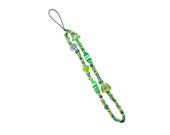Beaded Smiley Face Phone Strap, Phone charm bracelet, Phone chain Smiley (Green Strap)
