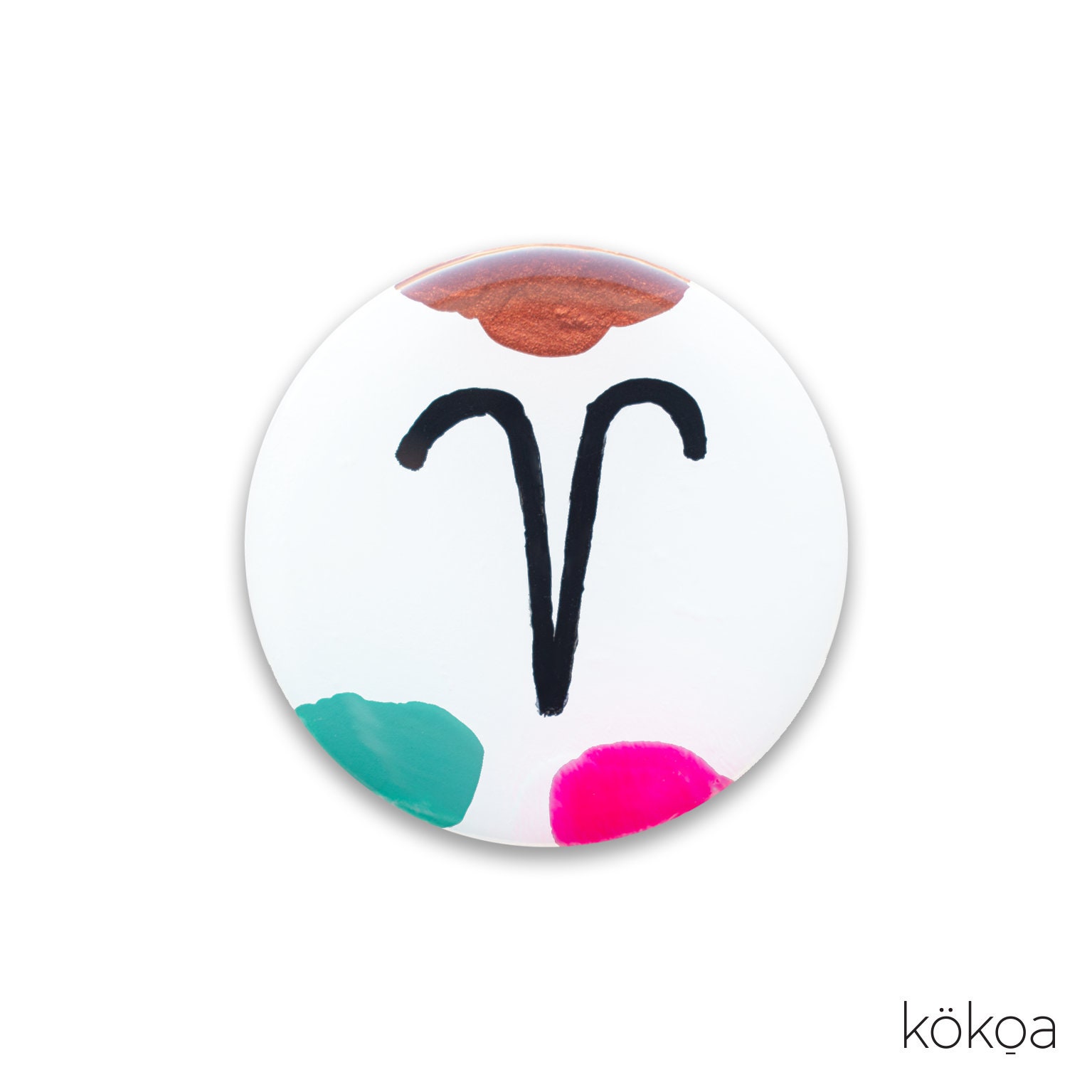 Hand Painted Phone holder - Aries Zodiac Sign (March 21- April 20). ( Colors: copper, neon pink & turquoise)