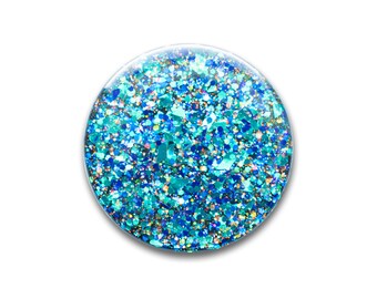 Hand Painted Phone holder - Blue Aqua Glitter/Flakes