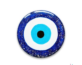 Handgeschilderde telefoonhouder - goud glitter blauw boze oog-symbool