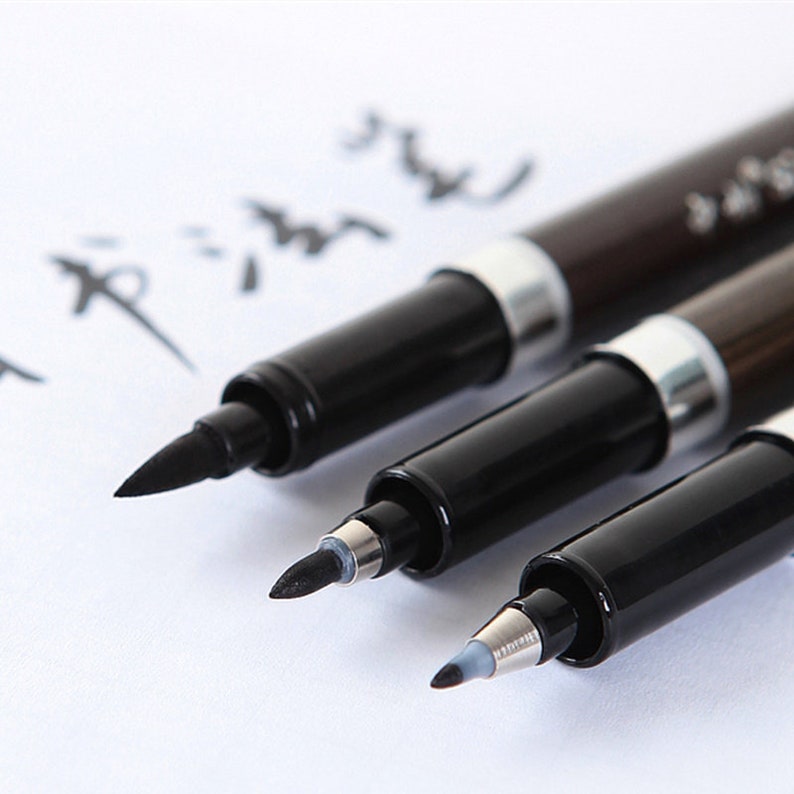 Set of 3 Japanese Calligraphy Pens Black Ink 3 sizes thin, medium, thick image 3