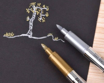 Gold and Silver Metallic Marker Pens, bullet tip, craft, card making, diary, journal