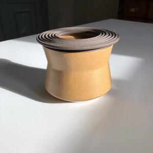 Angular Vessel with Linear Textured Lid No.1, Mustard Brown