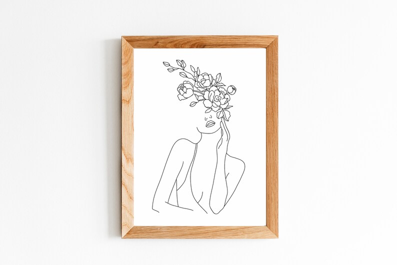 Head Of Flowers Art Print Modern Wall Art Woman With Flower Etsy