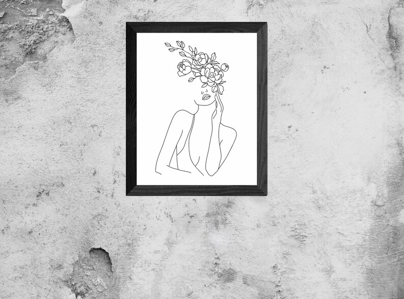 Head Of Flowers Art Print Modern Wall Art Woman With Flower Etsy