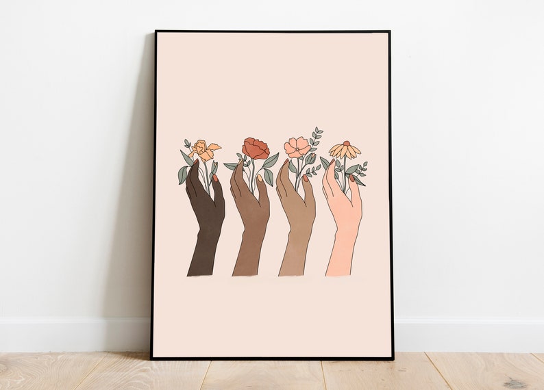 Equality Print Flower Hand Art Print Human Rights Boho Etsy