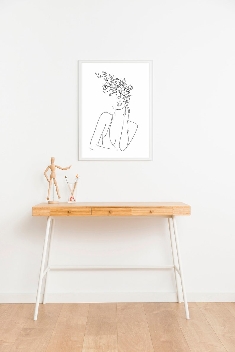 Head Of Flowers Art Print Modern Wall Art Woman With Flower Etsy