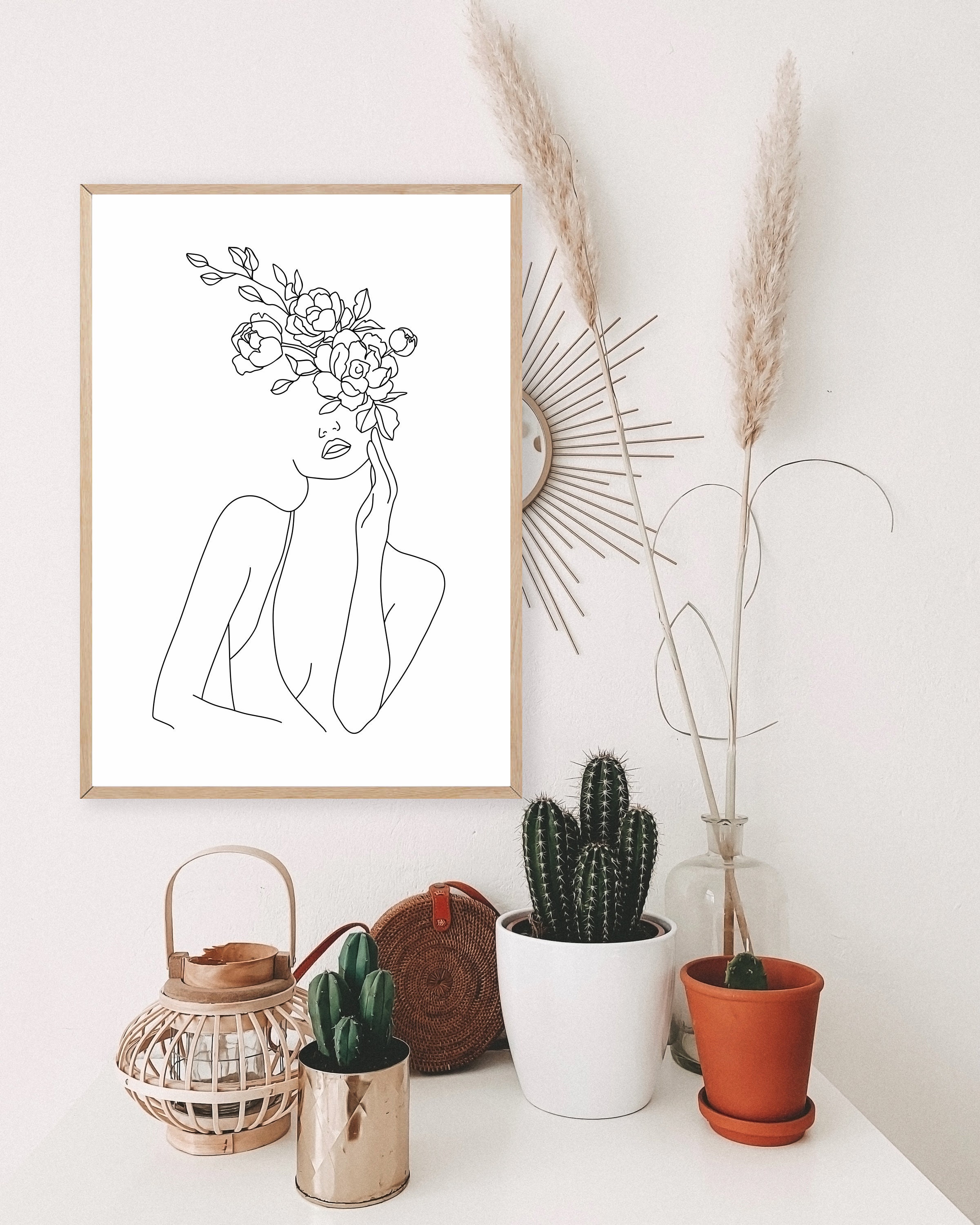 Head Of Flowers Art Print Modern Wall Art Woman With Flower Etsy