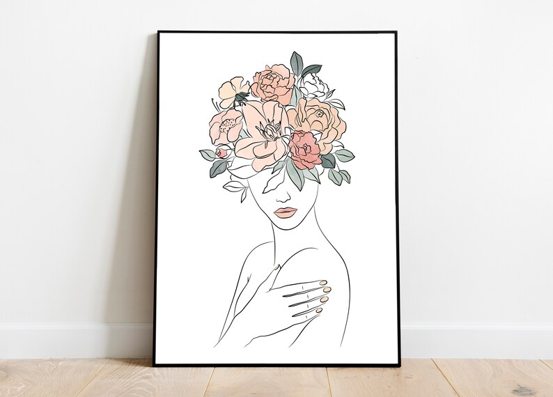 Modern Line Drawing Woman Print Flower Woman Line Art Fine Etsy