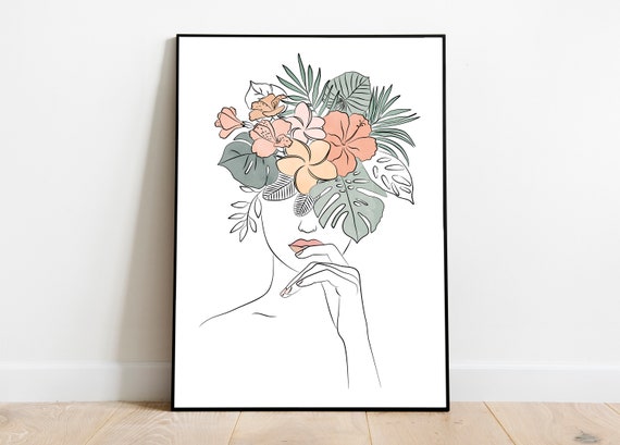 Moderne Frau mit Blume Kopf Kunst weibliche Linie Moderne Frau mit Blume Kopf Kunst weibliche Linie