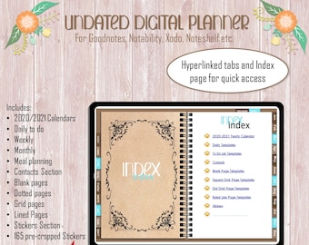 Undated Digital Planner for iPad| Planner Goodnotes| Undated Daily Weekly Digital planner| Notability| Android tablet planner|Xodo planner