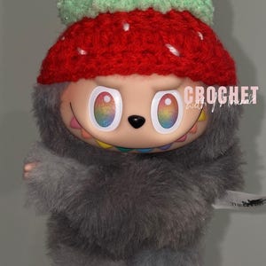 Crochet Labubu Strawberry Beanie | READY TO SHIP | fits V1-V3 | Handmade Accessory