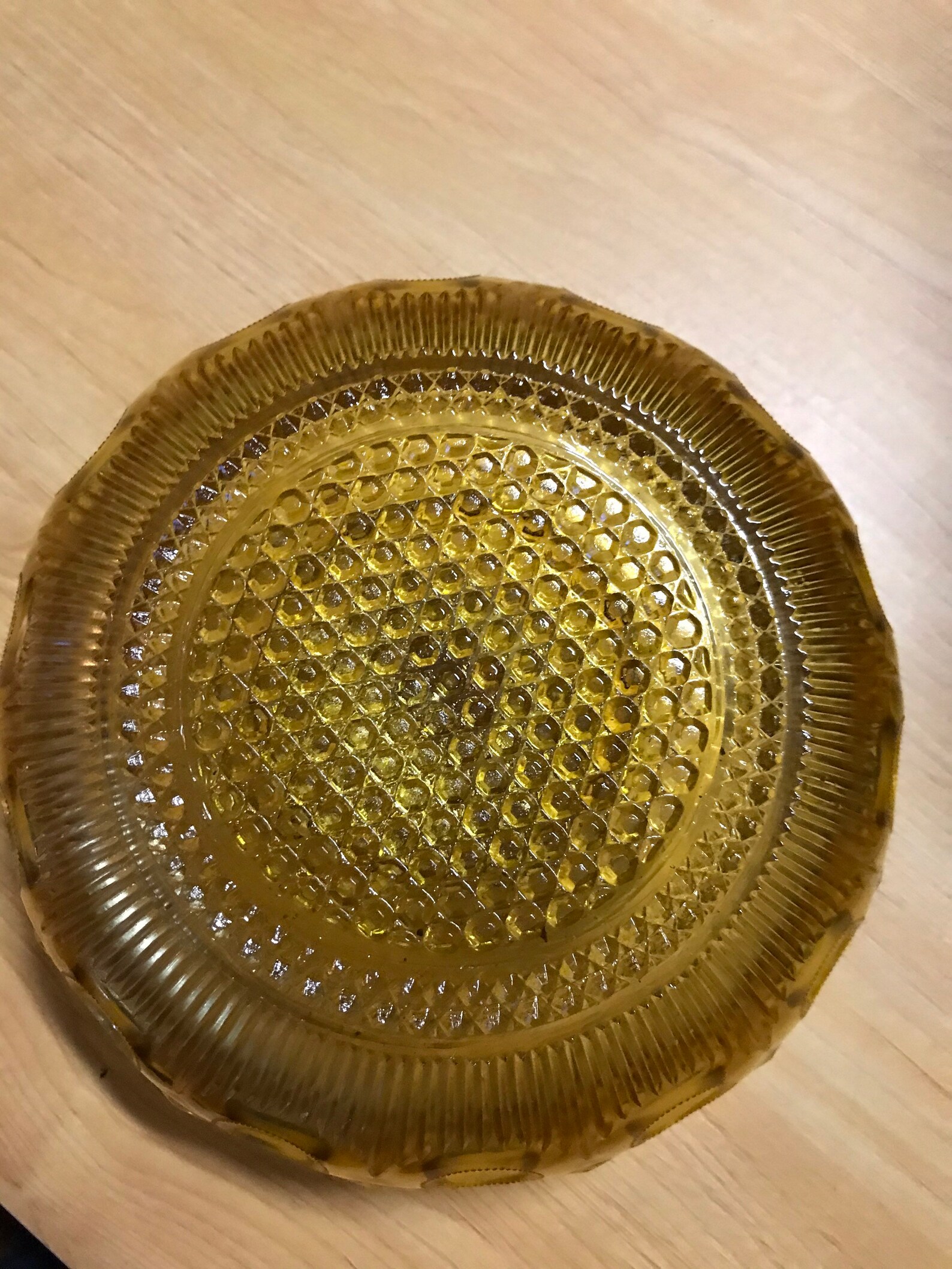Vintage Yellow Glass Bubble Serving Bowl With Inset Pedestal Etsy