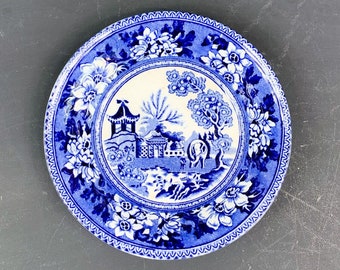 Vintage Blue Transferware Berry Bowl by Britannic Pottery Elephant Pattern English Georgian Blue Hanley England