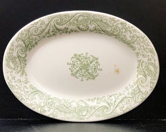 Vintage Ironstone Plate Small Oval Green Transferware from J&G Meakin