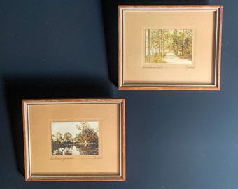 Vintage J Robinson Neville Hand Colored Photographs Pair  "An October Afternoon" & "Woodland Road" 1920s New England Art | Framed Signed