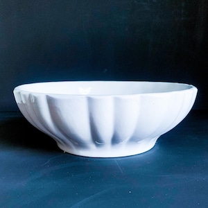 Antique Ironstone Serving Bowl Fluted Sides Scalloped Edge