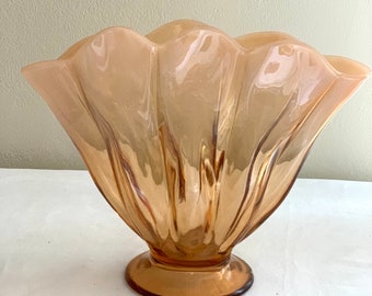 Giftable for that Collector Fan-Shaped Flower Vases Two Vintage AmberBrown Hand Blown Handblown