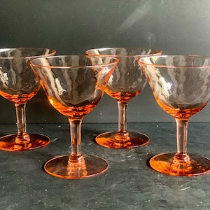 Vintage Glassware Depression Glass Champagne Coupes Low Sherbet Pink with a Swirl Patterned Bowl Tiffin Franciscan Set of 4