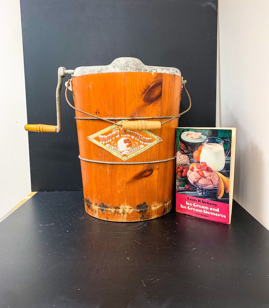 Vintage Ice Cream Maker Freezer Hand Crank Wood Ice Cream Etsy