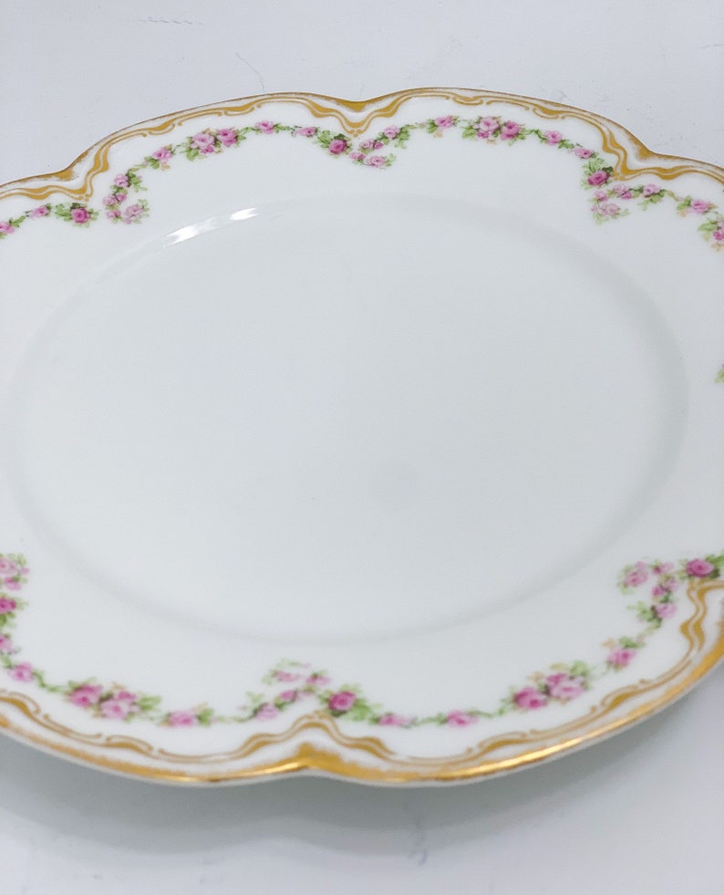 Vintage Limoges Pink Floral Plate With Gilded Accented Etsy