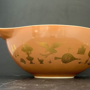 Vintage Pyrex Cinderella Schüssel Rührschüssel Braun und Gold frühen amerikanischen Muster 4 Quart