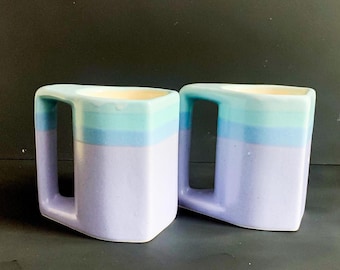 Tazas de cerámica artística vintage de Rodolfo Padilla: Esmalte con efecto degradado, juego de 2