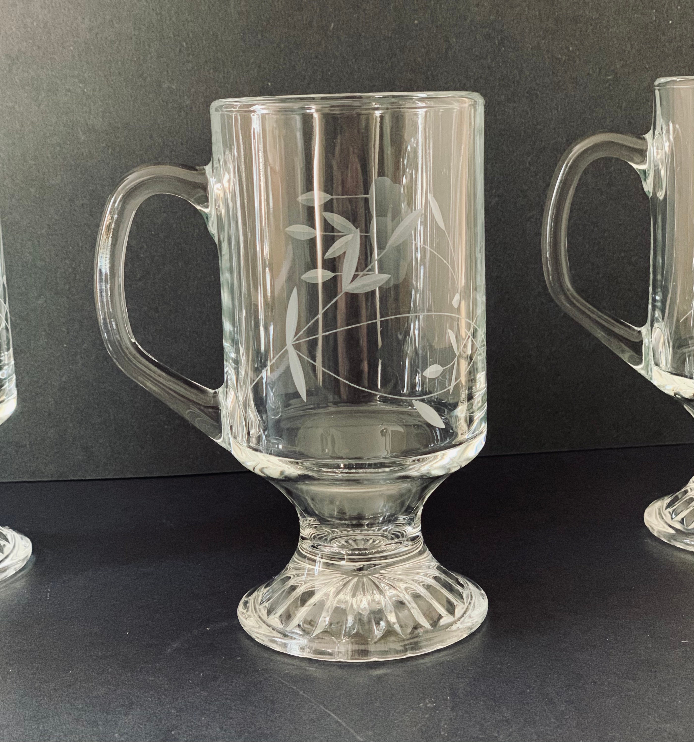 Vintage Etched Glass Floral Irish Coffee Mugs Set of 4 Etsy