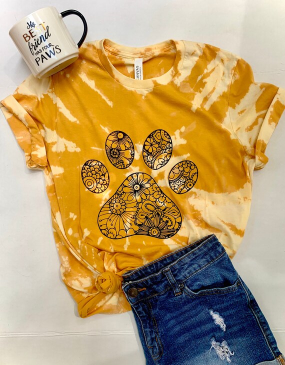 Floral Dog Paw Print Acid Wash | Unisex Tee ... Dog Mom.. Acid Bleach...  Mandala... Flowers - Etsy