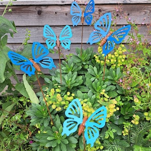 Butterfly Garden Sculpture: Metal Butterflies in Blue and Turquoise garden decoration