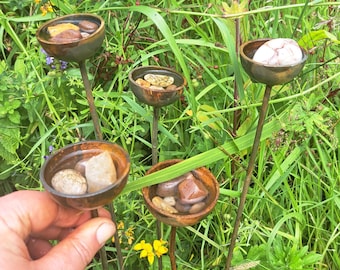 Rustic Bee & Butterfly Water Cups: Wildlife Garden Art, Set of 3/5