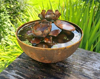 Garden Water Bowl with Lily flowers- Wildlife Water Dish for Garden