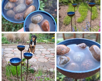 Water Catcher Set of three with river pebbles. Garden Sculpture Décor